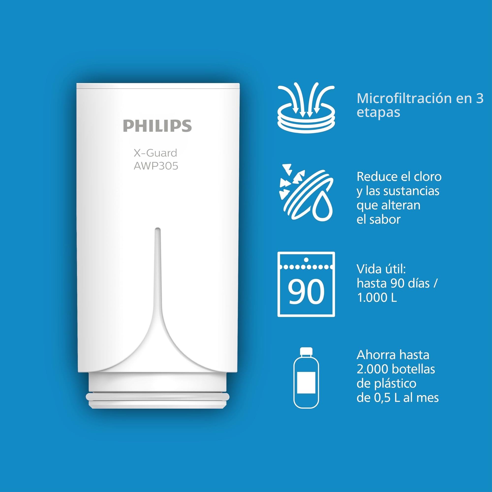 PHILIPS Filtro de agua del grifo, vertical X-Guard, blanco - 4