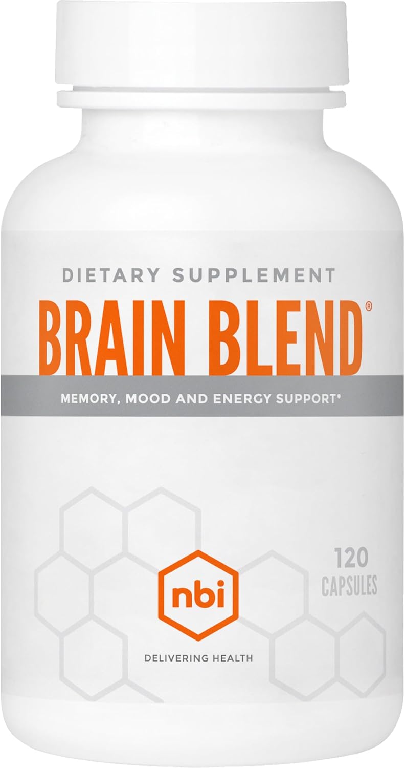 NBI Brain Blend for Memory, Focus, Concentration, Cognitive Function for Men & Women | Caffeine-Free with ALCAR, Alpha Lipoic Acid, Huperzine A, Turmeric | Nootropic | 120ct Capsules