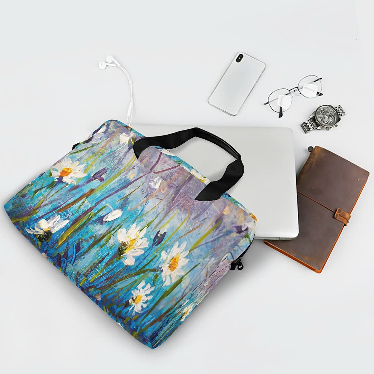 TropicalLife Borsa per computer portatile da 15,6 cm e 16 pollici, pittura a olio, margherita, custodia per computer con manico, valigetta per donne, uomini, ragazze, signore, viaggi