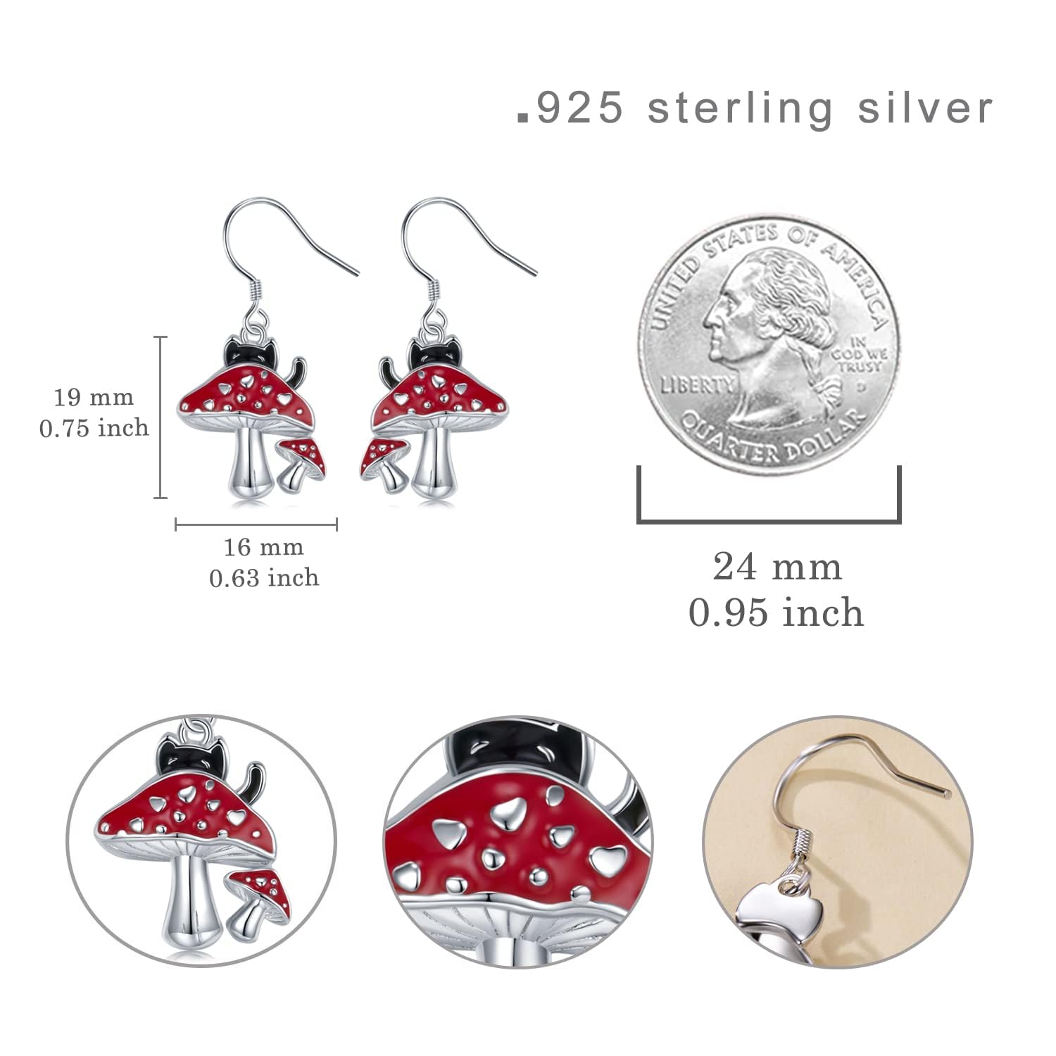 Orecchini a forma di gatto in argento Sterling 925 con fungo, graziosi animali, regalo per le donne
