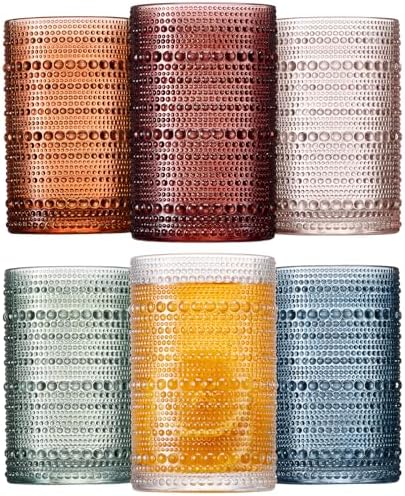 Mfacoy Colored Hobnail Drinking Glasses Set of 6, 12oz Vintage Ki...