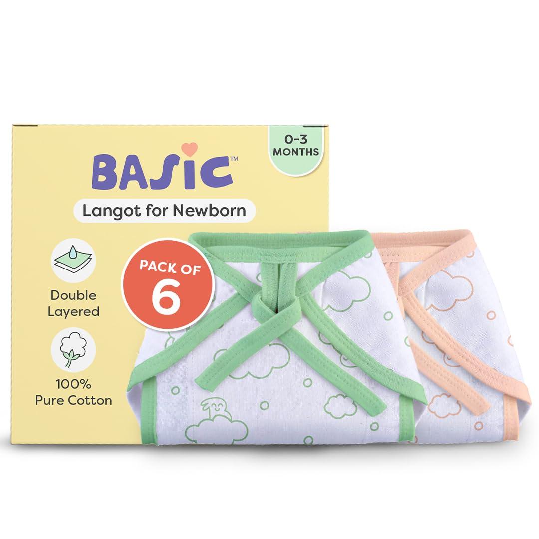 SuperBottoms BASIC Double Layered 100% Pure Cotton Langot for New Born 0-3 Months – Baby Gift Set for New Born – Pack of 6 – Fits Up To 5 kg - Image 2 thumbnail