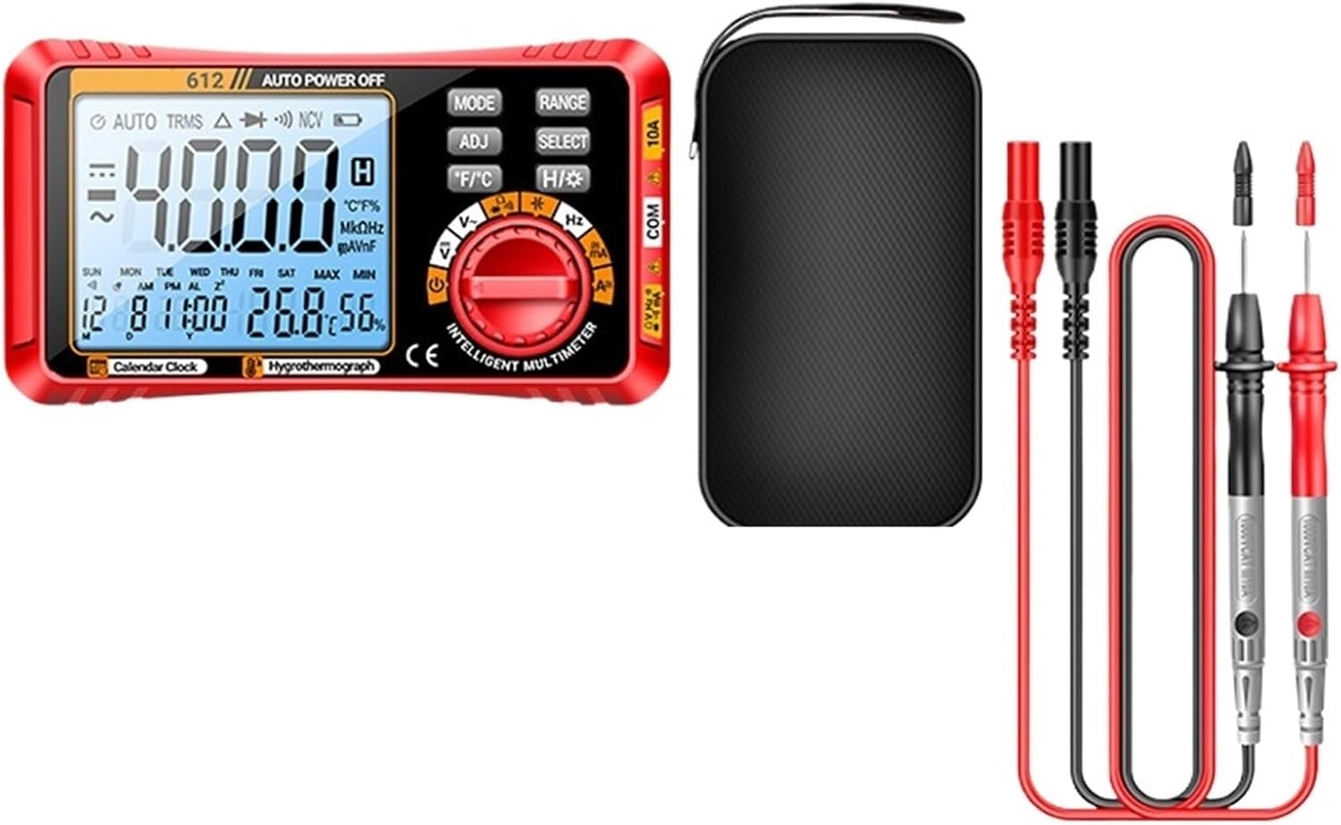 1pc Display AC/DC Digital Multimeter Three in One Calendar Temperature and Humidity Meter Auto-Ranging Multi Tester(Black)