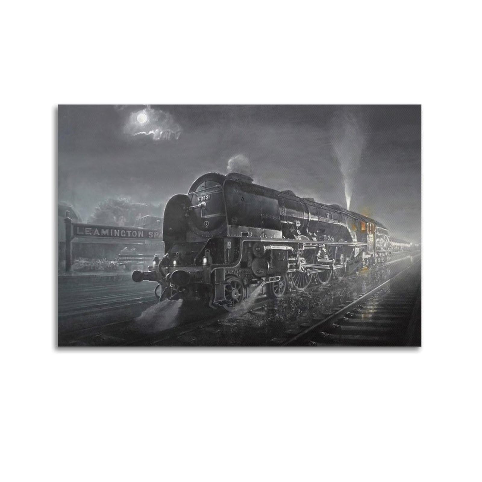 HUIYHB Vintage Steam Train Poster at Night Poster Decorative Painting Canvas Wall Posters And Art Picture Print Modern Family Bedroom Decor Posters 20x30inch(50x75cm)