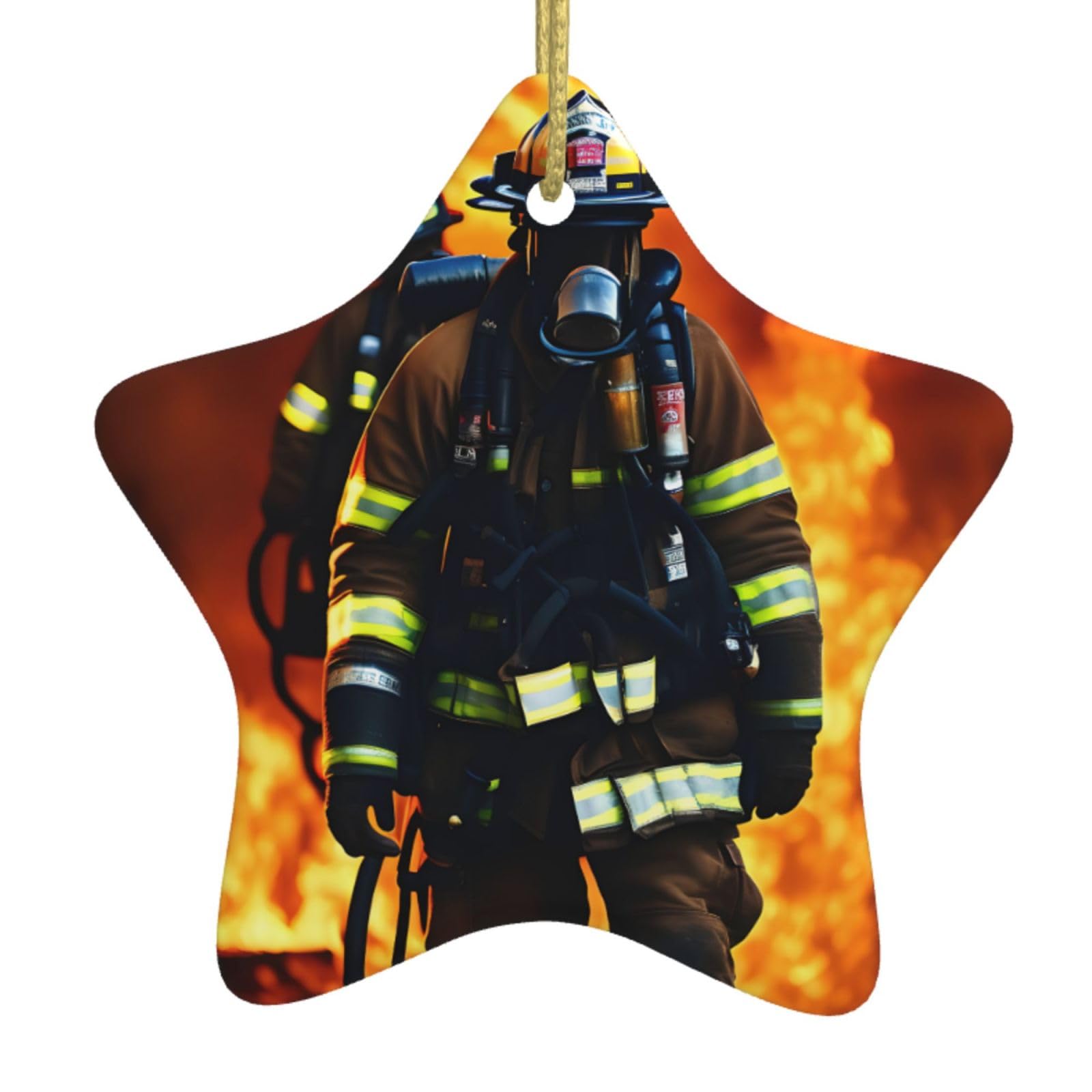 Nbtghga White Firefighter Fireman Flame Print Christmas Ornaments, Ceramic Hanging Ornament, Round Shape Decorations