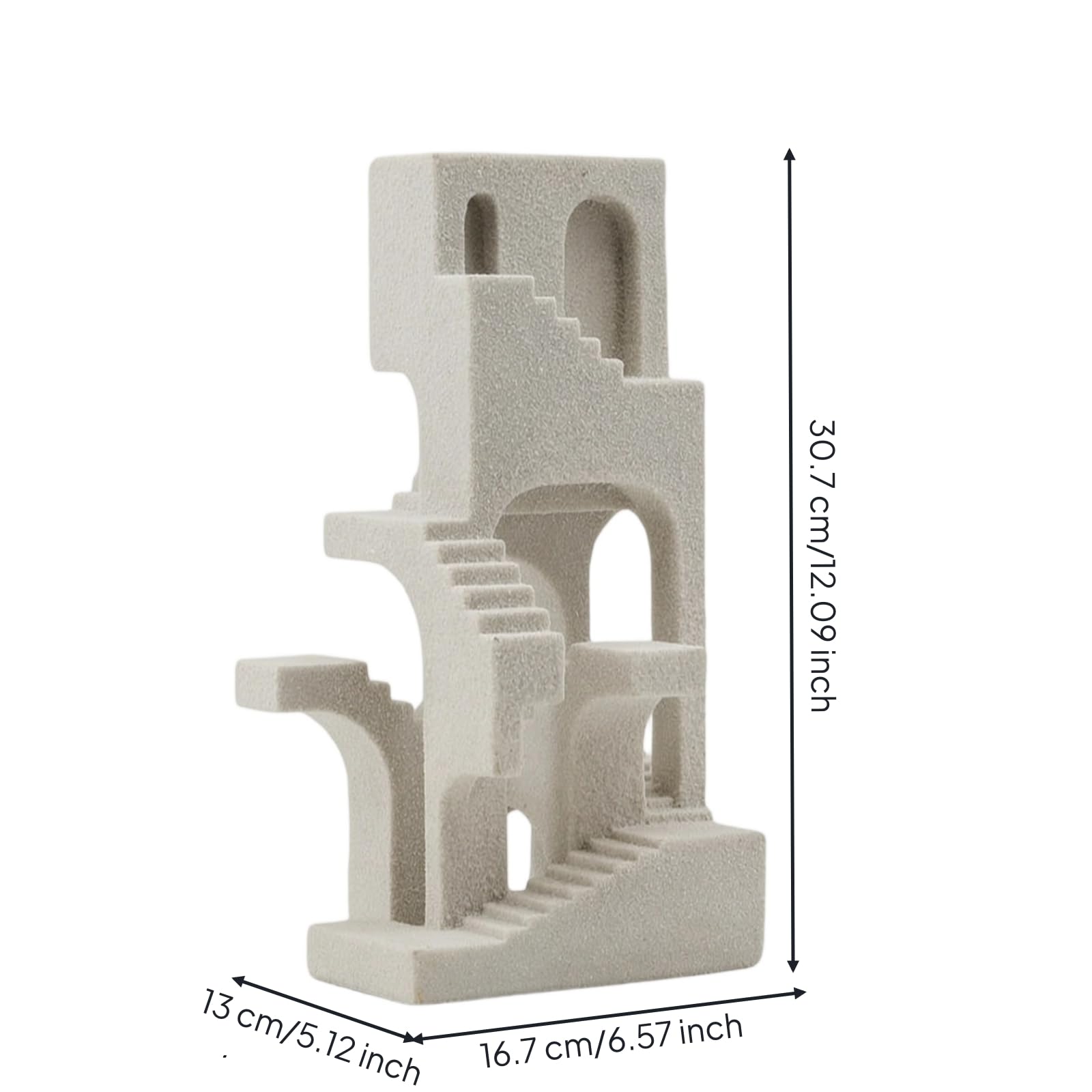 MagiDeal Escultura Geométrica Resina con Forma Torre Apilada y talles Escaleras Superficie con Textura Arenosa Tono Iluminado Neutro Acuada para