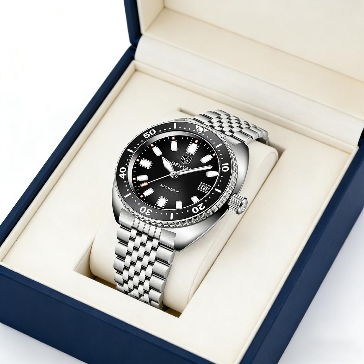 BENYAR Automatic Watches for Men Analog Stainless Steel Mechanical Watch, 50M Waterproof Calendar Luminous Business Men's Wrist Watches Black image 2 of 7 B0DRXP1BWK