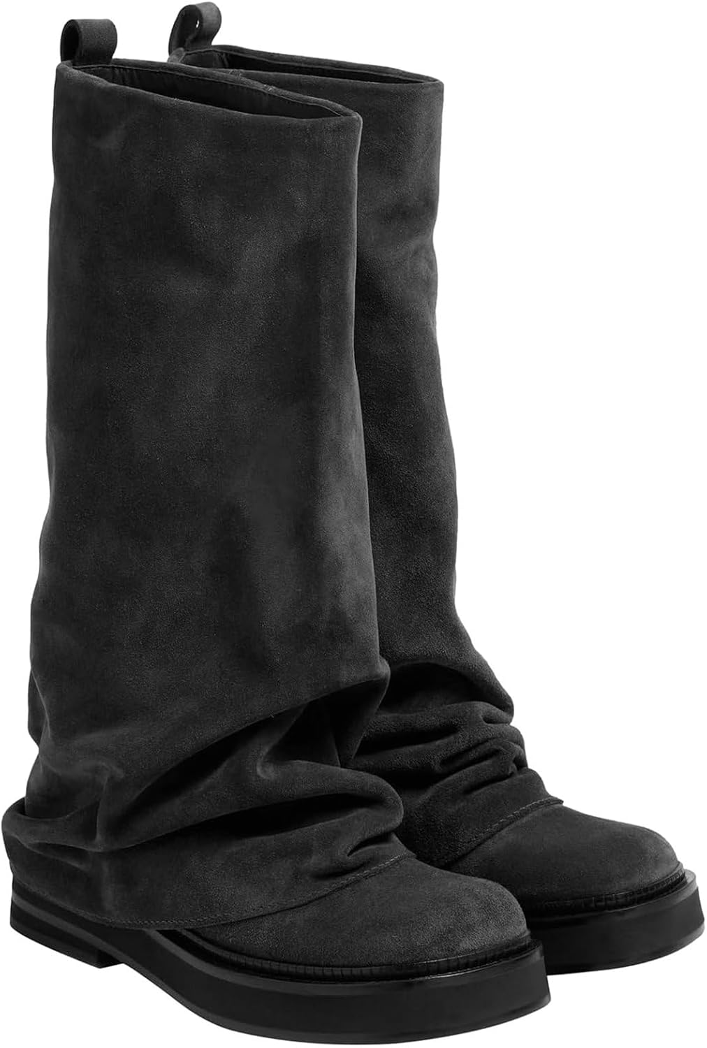 ClassicSter Slouch Fold Over Boots for Women Knee High Moto Boots Low Heel Sloucy Motorcycle Shoes Comfortable Mid Calf Boot