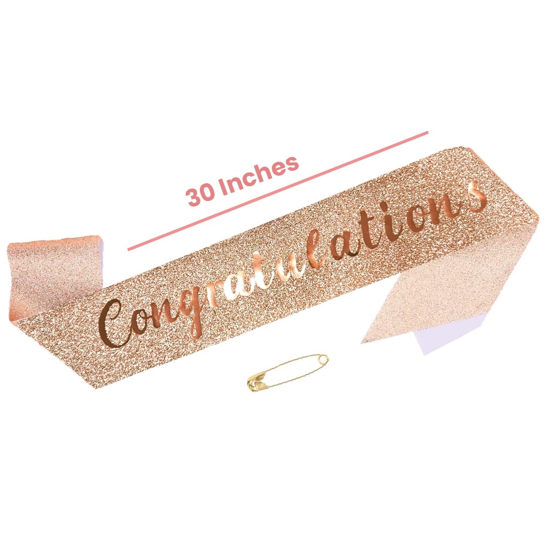 Wanna Party Congratulations Sash for Girl Women,Rose Gold Glitter Satin Sash with Rose Gold Foil Glitter Sash,Birthday,Wedding, Retirement,Graduation,Baby Shower Party 3