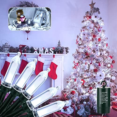 Moxled Battery Christmas Lights White 33ft 100 LED Outdoor Christmas