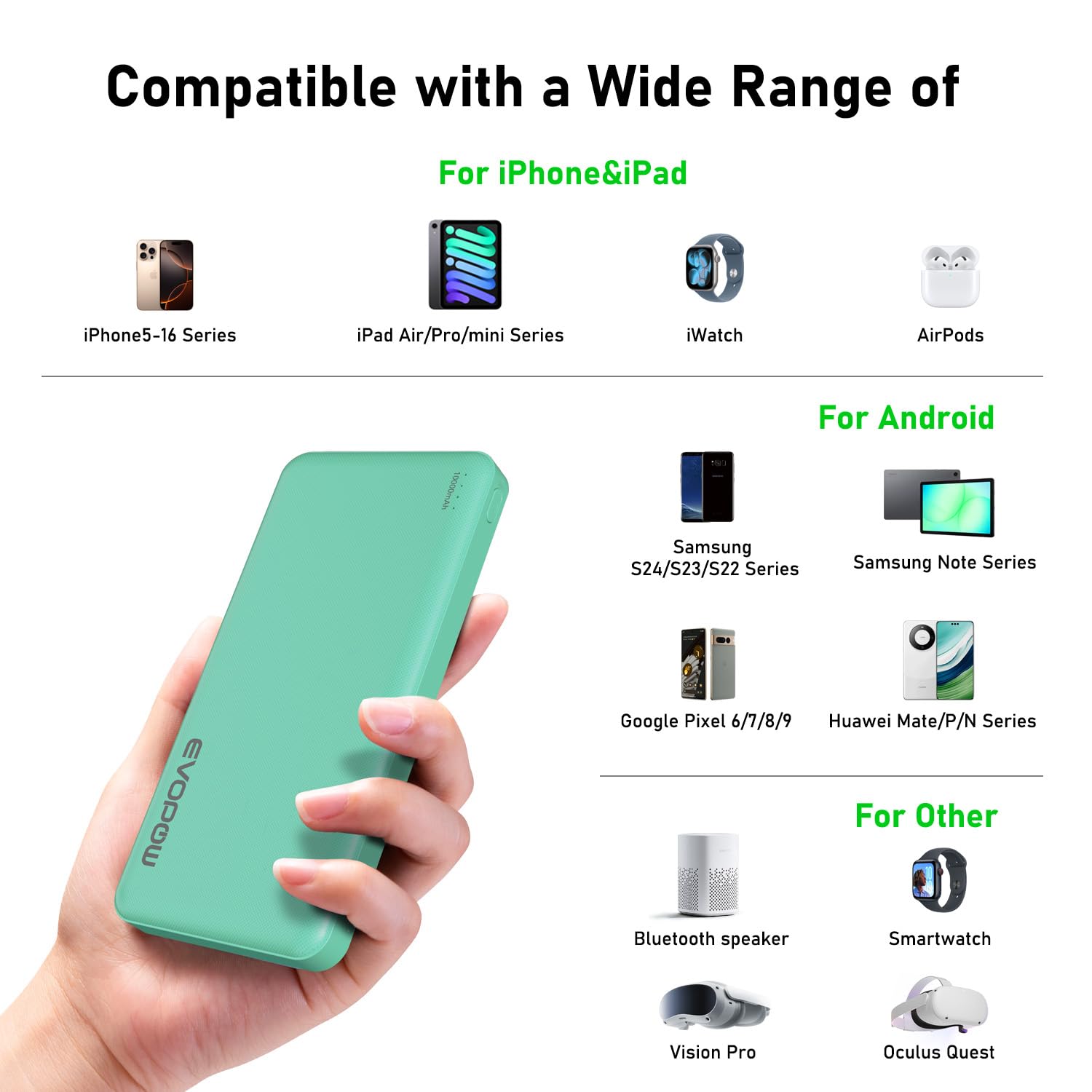 Chargeur portable 10 000 mAh Bleu et vert