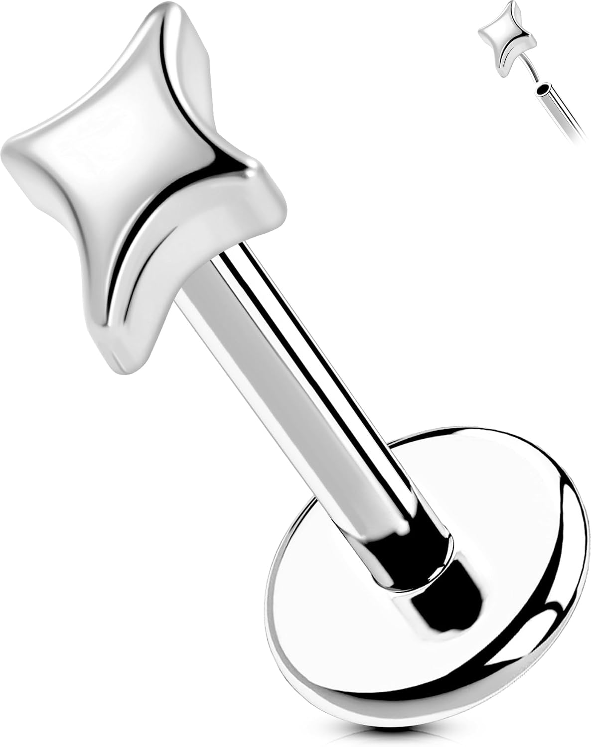 OUFER G23 Titanium Threadless Labret Studs – Flat Back Push Pin Earrings for Tragus, Helix, Monroe, Conch, Lip Piercing – 16G/18G, 6MM/8MM