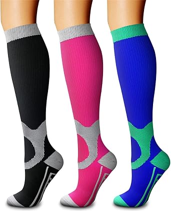 CHARMKING Compression Socks for Women & Men Circulation 3 Pairs 15-20 mmHg is Best Support for Athletic Running Cycling