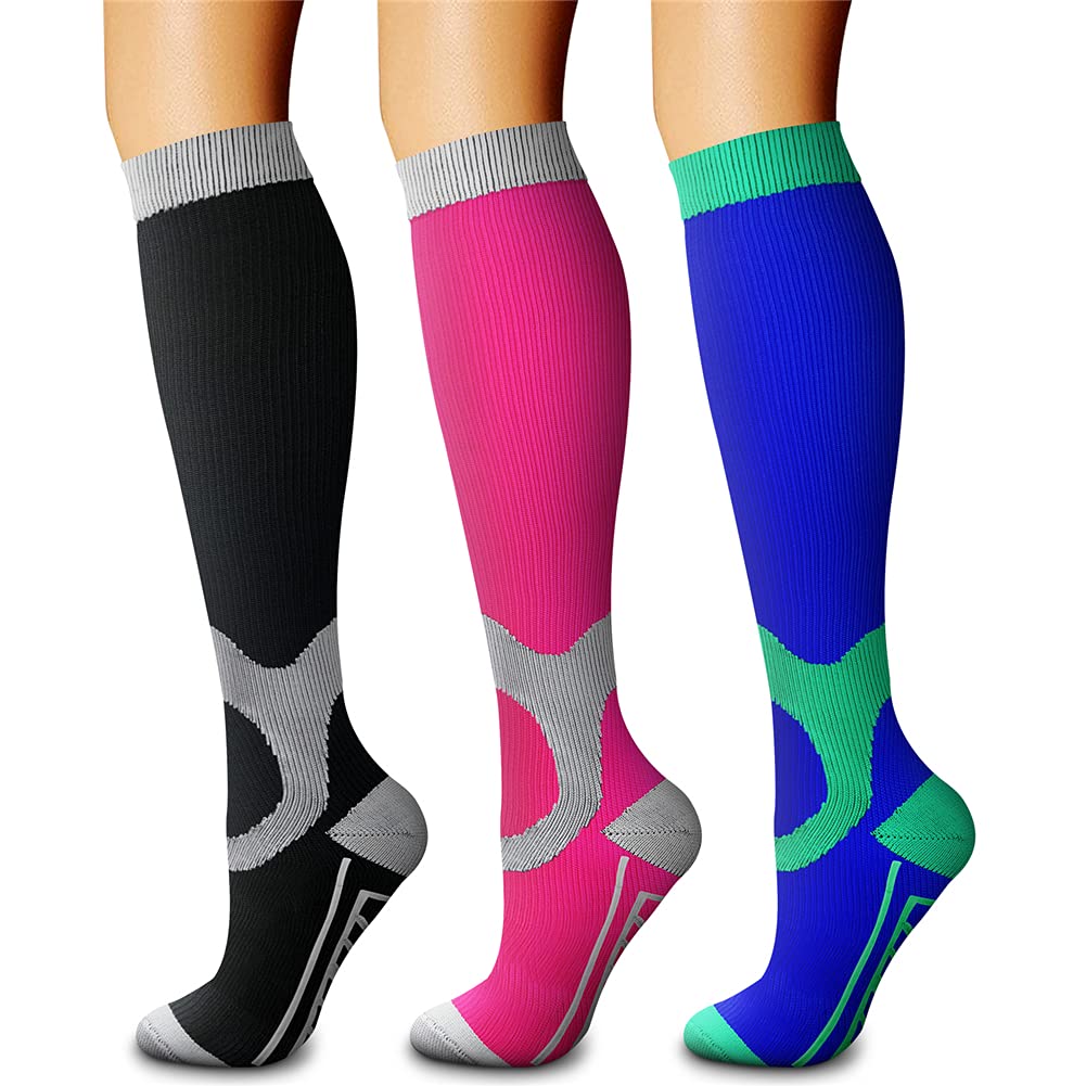 CHARMKING Compression Socks for Women &amp; Men Circulation (3 Pairs) 15-20 mmHg is Best Support for Athletic Running Cycling