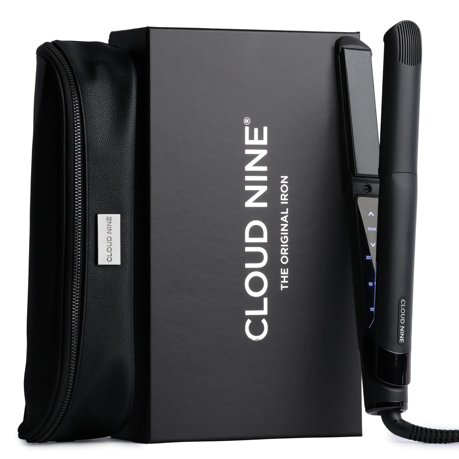 CLOUD NINE The Original Iron Black Hair Straightener Giftset | Variable Temperature Control Quick Heat Touch Technology Sericite Floating Plates Spring Flex Styling | Perfect Smooth Sleek Results