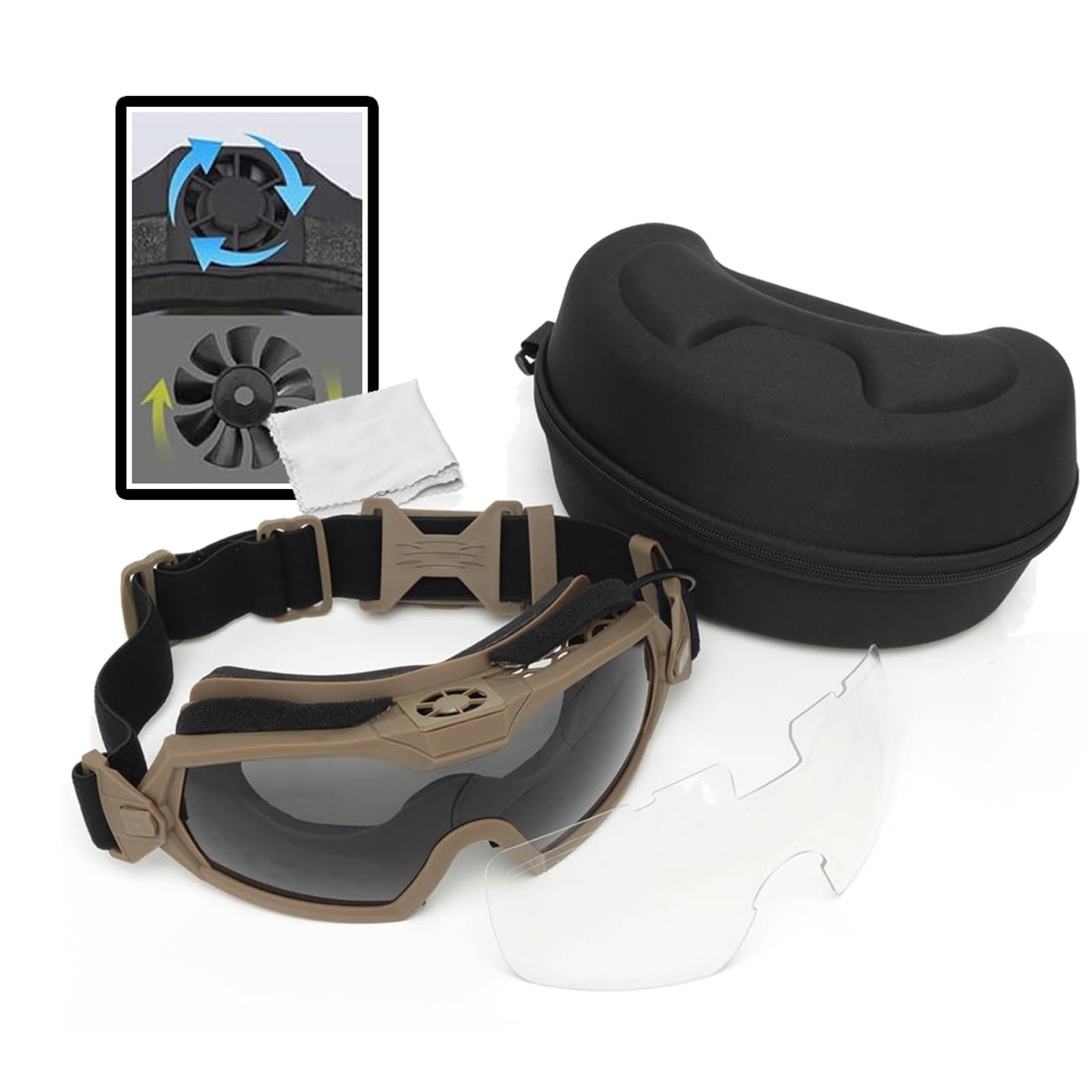 Airsoft-Schutzbrille, Anti-Beschlag, Mit Lüfter, 2 Austauschbare Linsen, Sicherheits-Augenschutz For Militär, Schießen, Jagd, Paintball