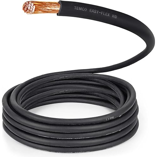 TEMCo 3/0 Gauge AWG 35 Ft Black Flexible Pure Copper Made in USA Welding Cable Battery Wire - Heavy Duty Solar, Inverter, Car, RV, Truck