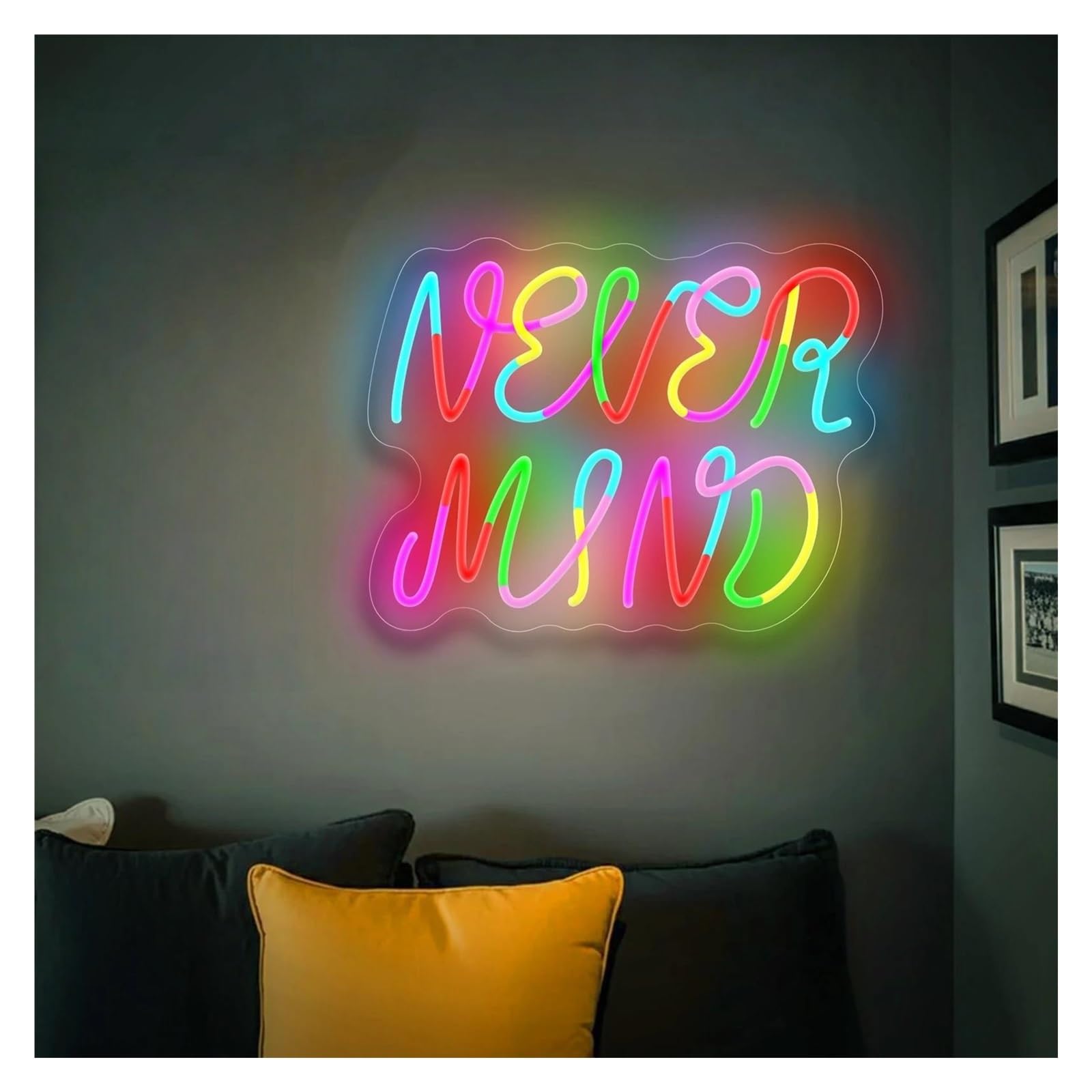 XENITE Luces Art Decoration Christmas Letrero De Neón Never Mind Con Ondas De Arcoíris Y Luz LED Regulable Por USB Para Dormitorio Oficina, Estudio, Sala De Recepción Decoración 39.1cmx30cm