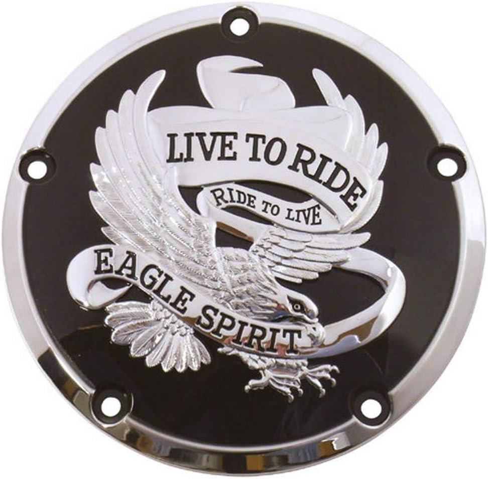 V-Factor Black and Chrome 'Live to Ride' Derby Cuutch Cover for Twin Cam Models