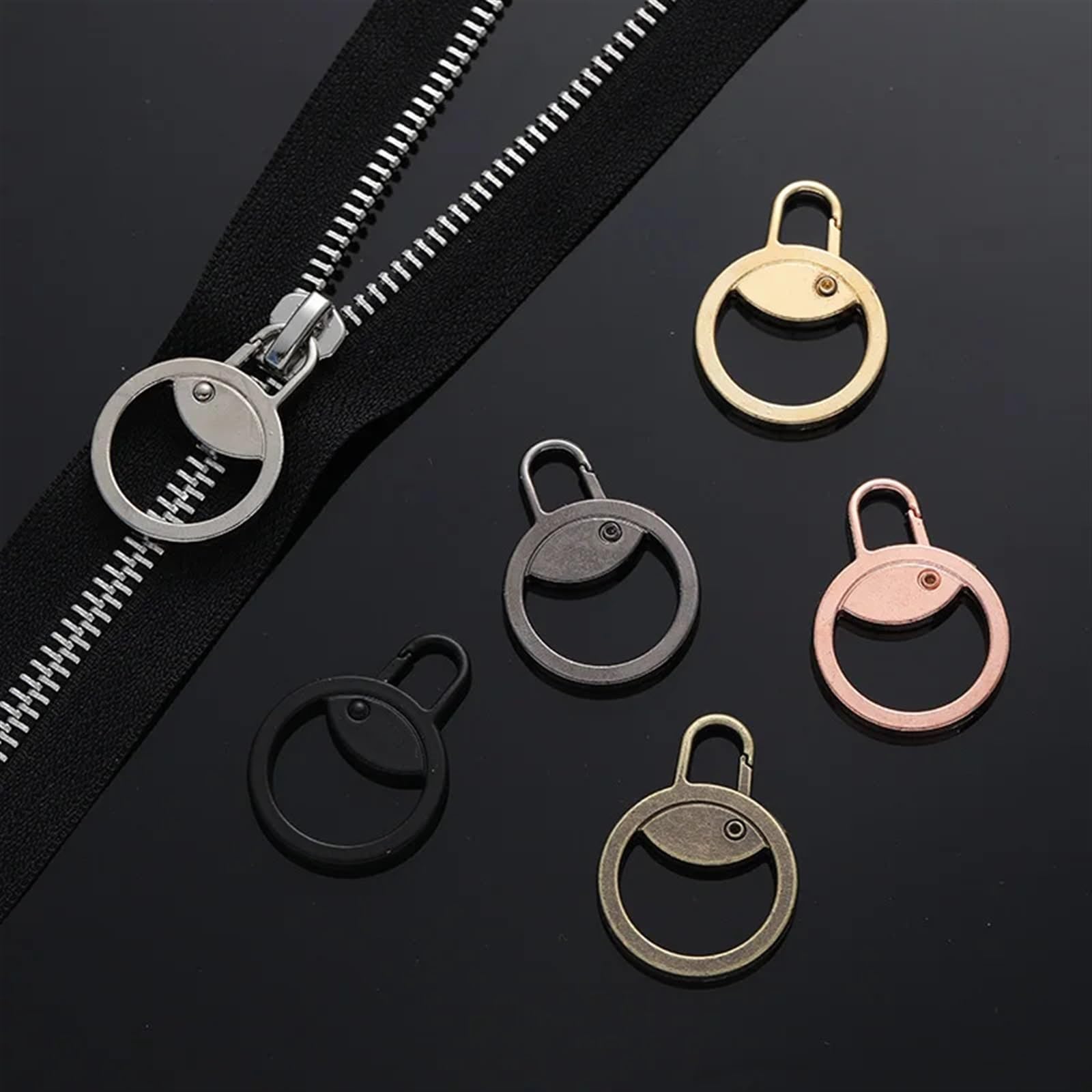 Reemplazo del tirador de cremallera, Tirador de cremallera, 5 uds., Kit de reparación de deslizador de cremalleras, reemplazo de cremallera de Metal redondo, accesorios de costura for ropa artesanal,