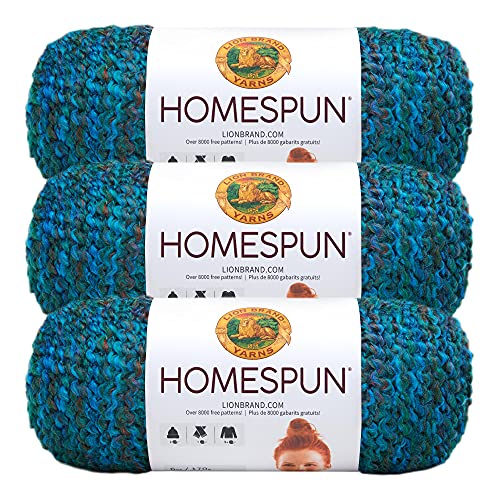 Image of Lion Brand Yarn Homespun Yarn, Soft Bulky Yarn for Knitting, Crocheting, and Crafting, 3 Pack, Lagoon