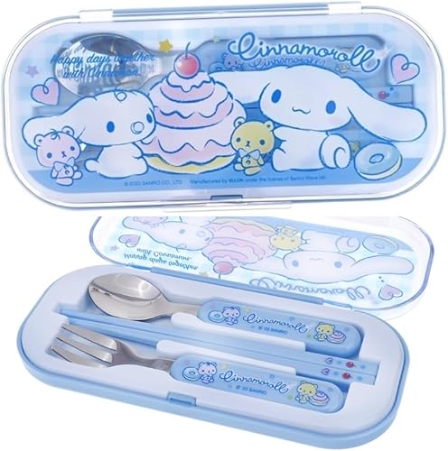 Miniatura 1 de Kawaii Puppy Trio - Cubertería portátil de acero inoxidable, tenedor de cuchara, sin BPA, palillos de plástico