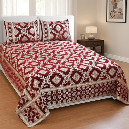 Image of Luxury Velvet Bedsheet King Size Luxury Bed Sheet 90 inch x 100 inch Ultra Soft, Cozy & Warm Bedding for Bedroom Hypoallergenic & Elegant Velvet Texture (Maroon)