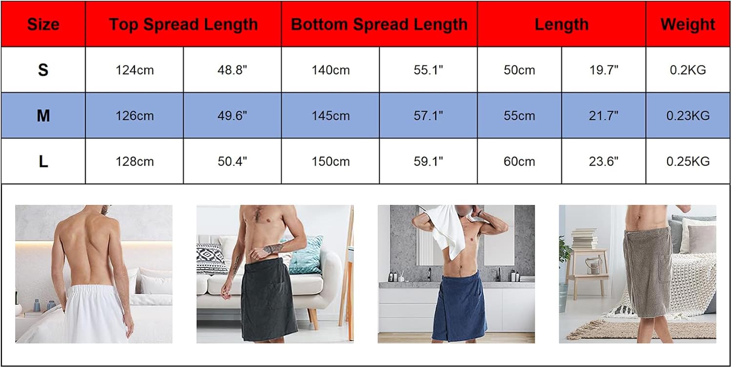 ANUFER Mens Adjustable Bath Towel Wrap - Wearable Towel Skirt with Pocket for Gym Shower Sauna Spa & Beach Cover Ups