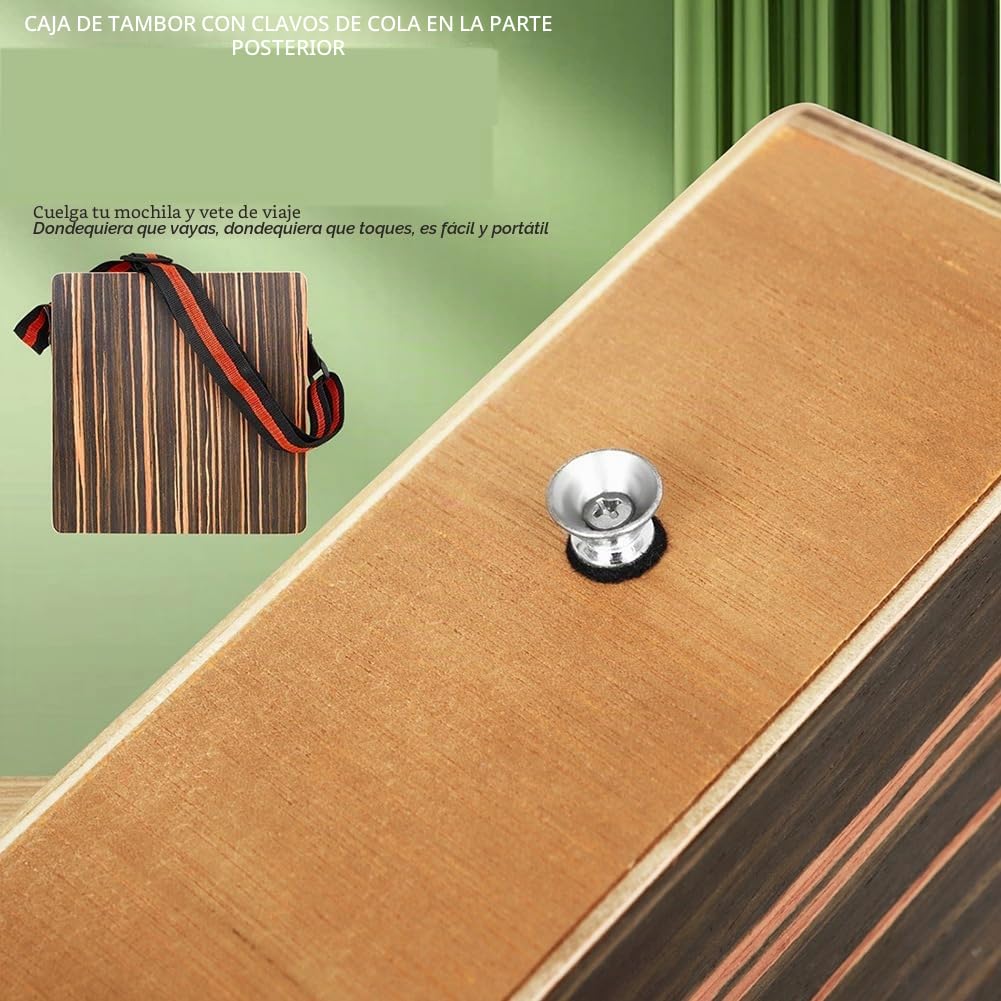 Tambor de Cajón de Viaje, Cajón de Madera Grueso de Tono Ajustable Portátil con Correa Ajustable, Kit de Instrumentos de Percusión