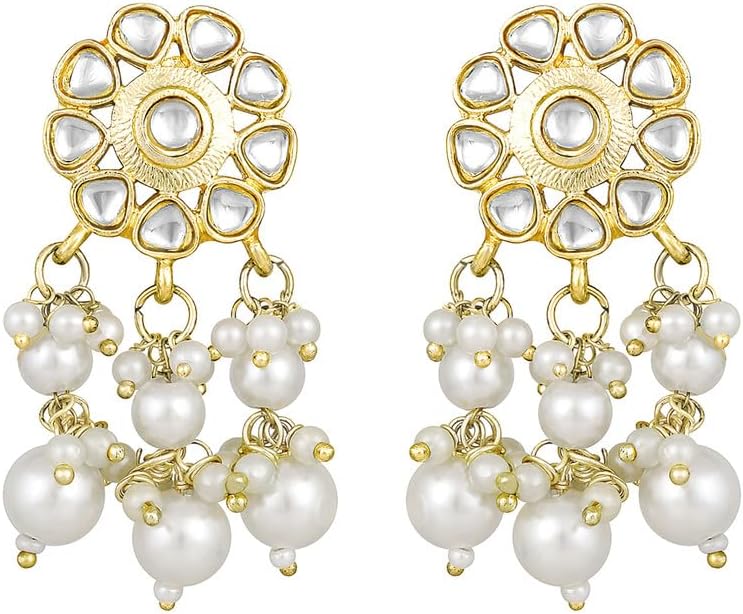 Aheli White Kundan & Beads Studded Ethnic Choker Necklace Dangle Earrings Bharatanatyam jewellery set Traditional Fancy Jewellery Gift for Women - Image 5