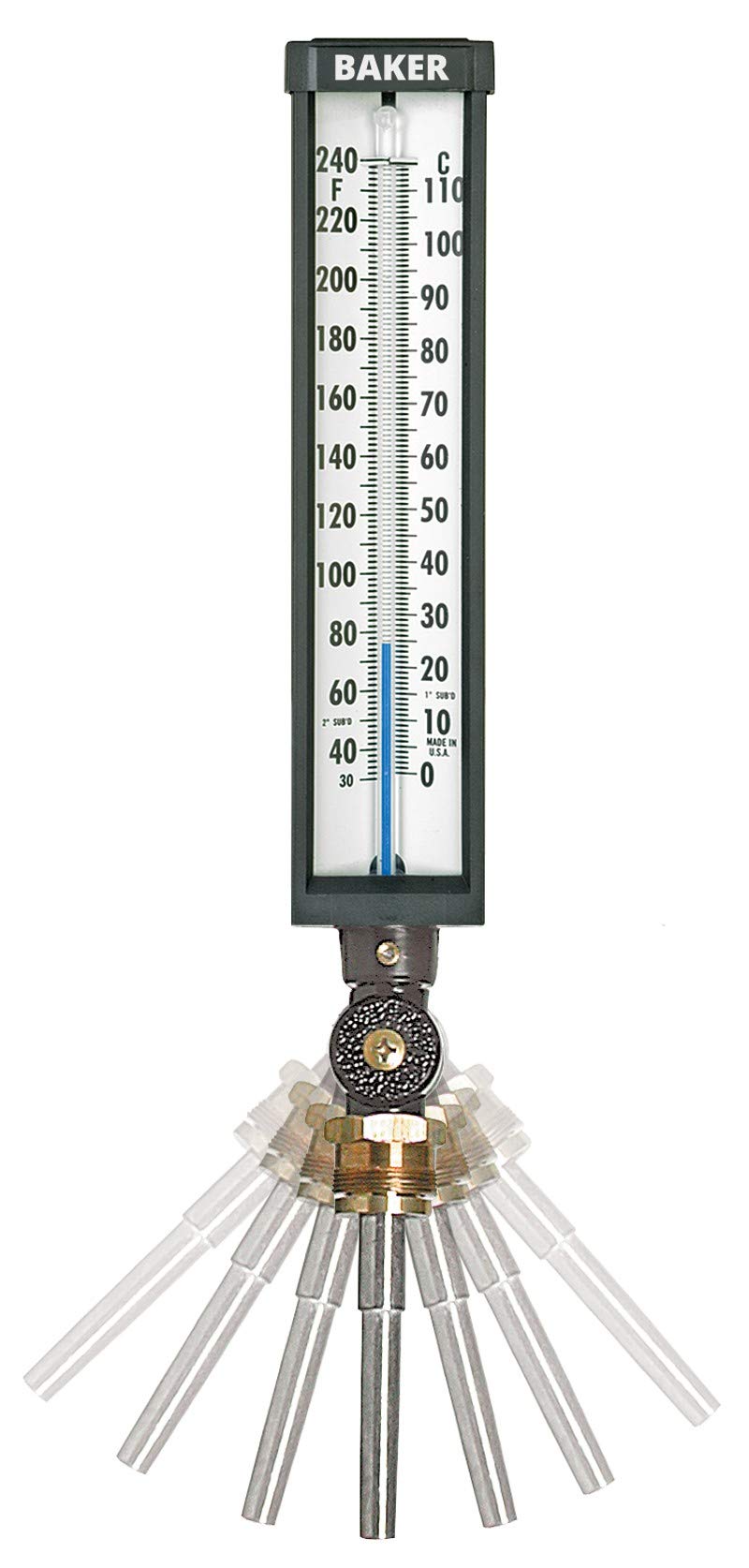 Baker 9VU35-245 Industrial Thermometer, 30 to 240°F (0 to 114°C)