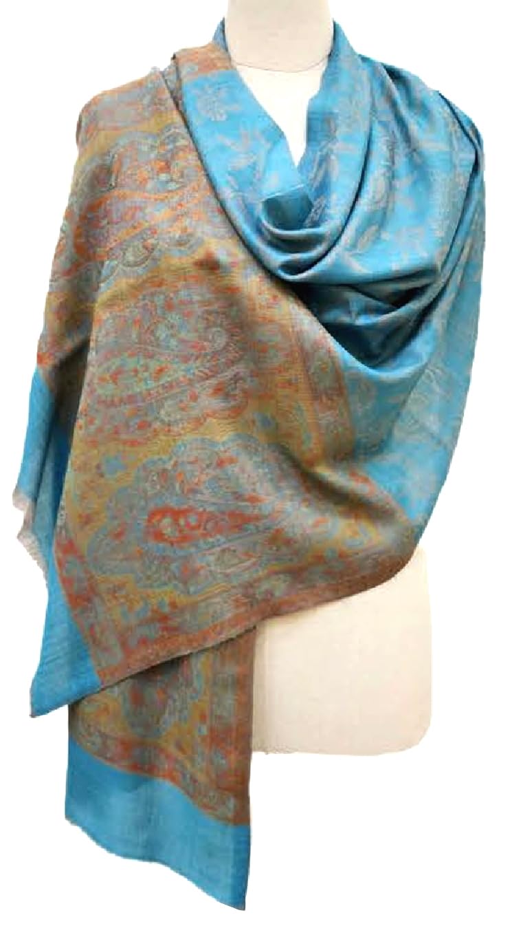 Lorenzo Cana Pashmina 78713 - Sciarpa da donna in cashmere, 100% cashmere jacquard, tessuto cachemire, colore: turchese