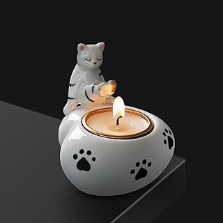 Tealight Candle Holder, Ceramic Cat Candle Holder for Table Display, Decorative Candle Sticks Holder, Tea Light Holder Gift for Cat Lovers, Party & Housewarming (Candle not Included)