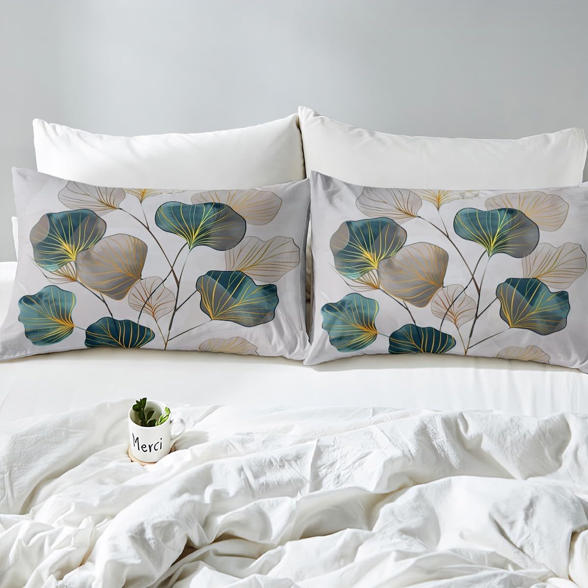 Feelyou Leaves Comforter Cover Ginkgo Leaves Pattern Bedding Set Botanical Leaf Duvet Cover for Children Kids Boys Girls Microfiber Nature Bedspread Cover Nature Room Decor Bedclothes Full Size