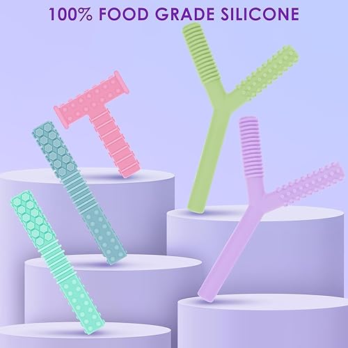 Miniatura 4 de ERKOON Paquete de 5 juguetes sensoriales para masticar para niños autistas, tubos masticables de silicona para autismo, TDAH, SPD, masticables con