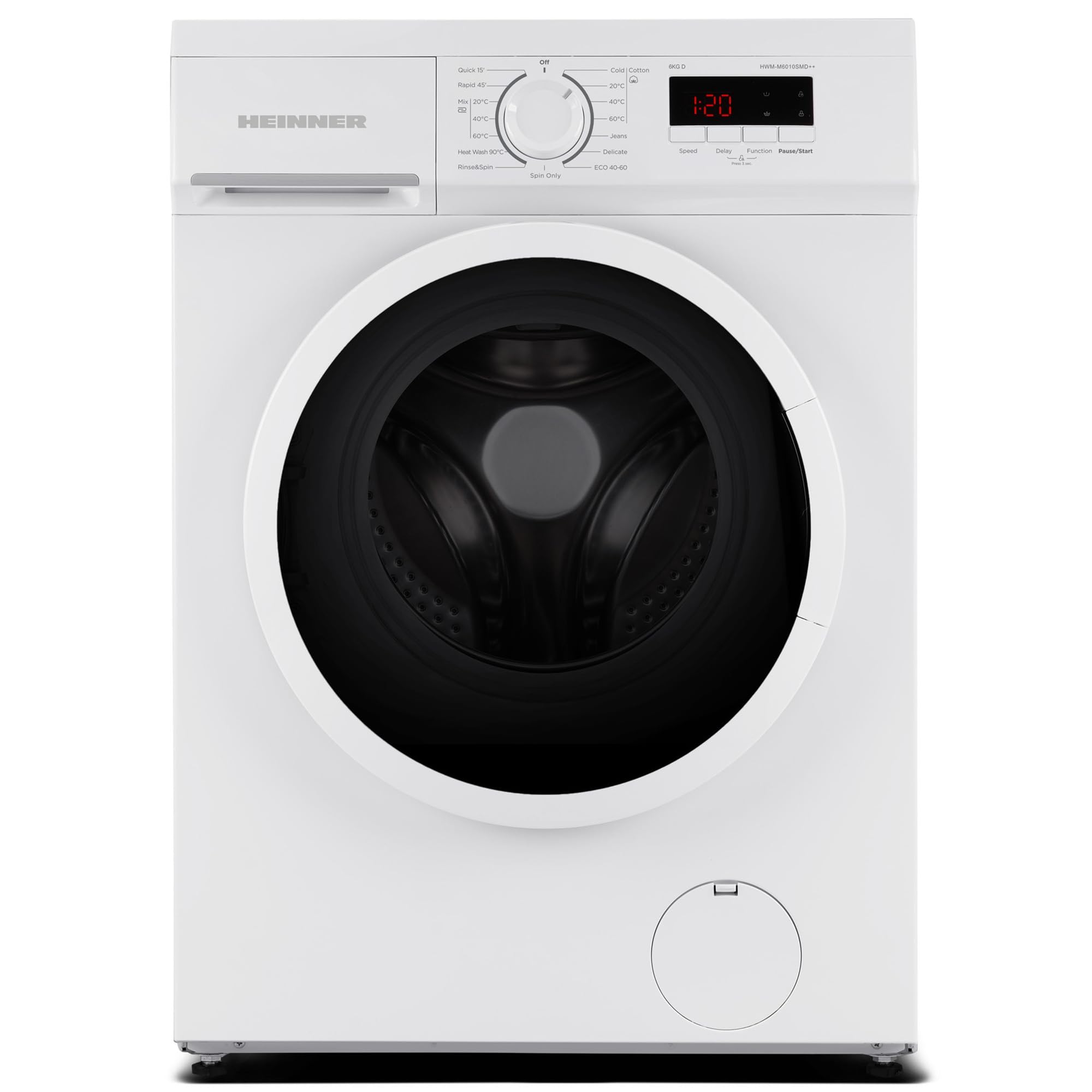 Slim Waschmaschine HWM-M6010SMD++ – 6 kg Fassungsvermögen | 1.000 U/min Schleuderdrehzahl - Energieeffizienzklasse A, Digital-Display - Weiß - 5 Jahre Garantie
