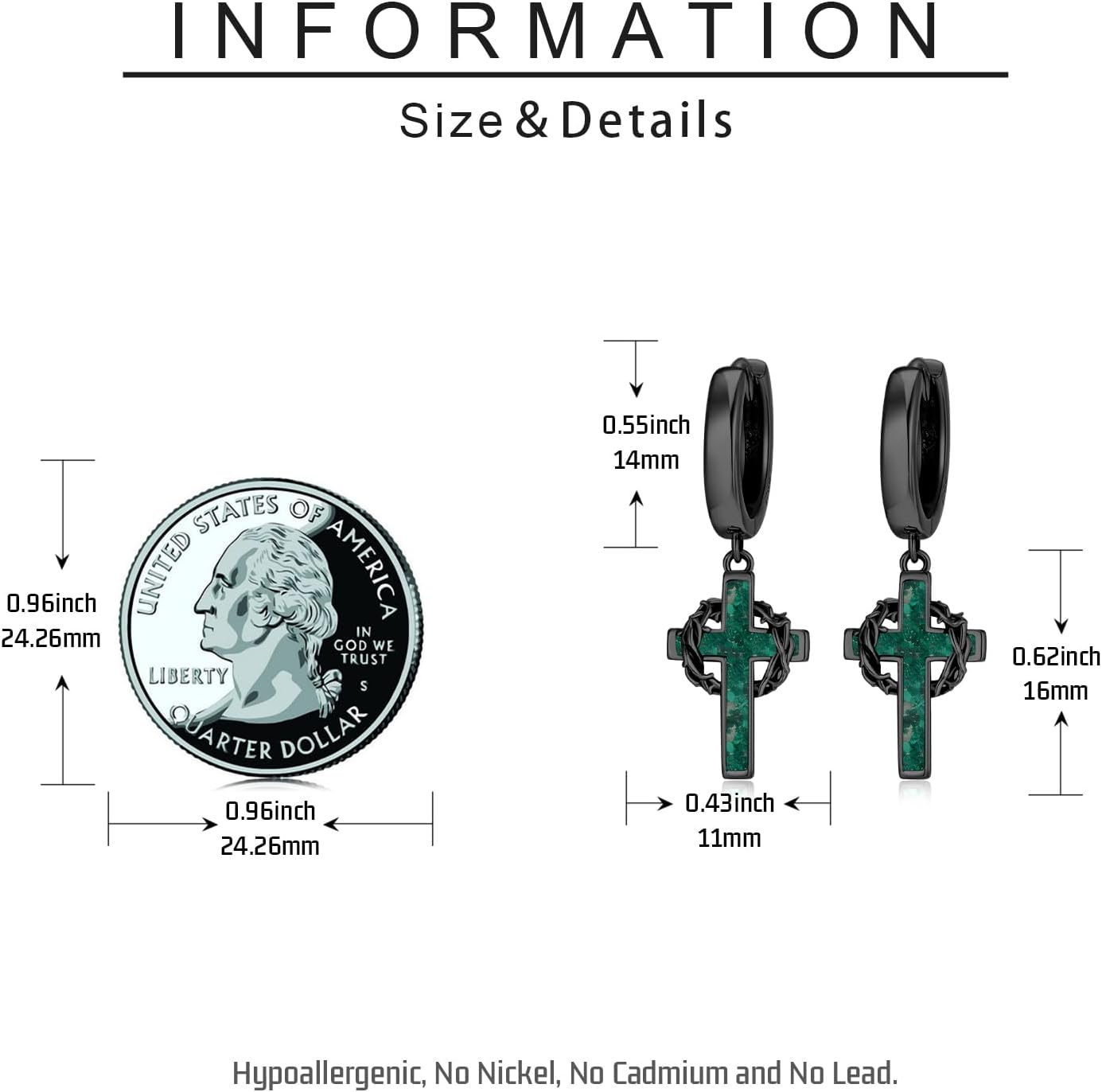 Cross Hoop Earrings for Men Women 925 Sterling Sliver Black Cross Dangle Earrings Christian Jewelry Catholic Gifts for Men Women - Image 4