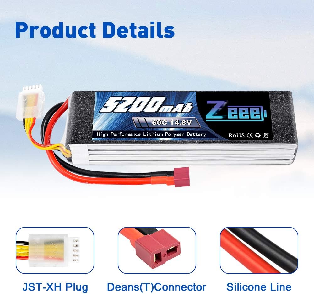 Cheapest 🛒 Zeee 14.8V 5200mAh 60C 4S Lipo Battery with Deans T and XT60 Plug for RC Plane DJI F450 Quadcopter Airplane Helicopter RC Car Truck RC Boat