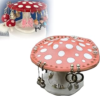Mushroom Earring Holder, with 26 Holes Resin Mushroom Earring Display Holder, Creative Mushroom Trinket Tray, for Ring Earrings Necklace Mushroom Holder, Home Decor Mushroom (Pink-a)