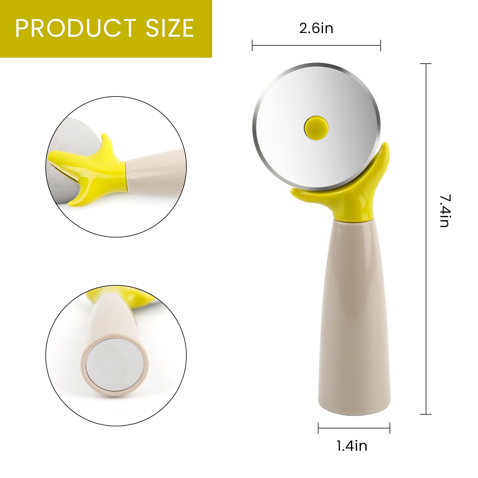 Kitchen Pizza Cutter Wheel, 7.4 inch, Cute Green Finger Protection Pizza Slicer, Sharp Stainless Steel Slicer.
