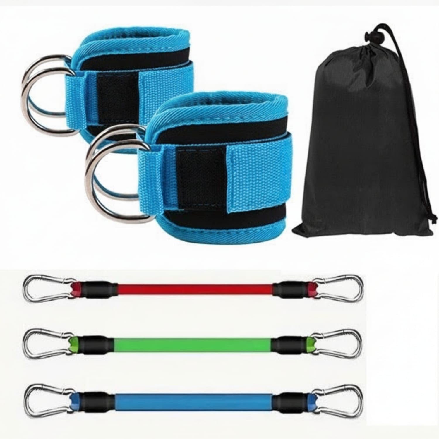 Padded Ankle Resistance Bands with Cuffs Adjustable Ankle Cuffs with Resistance Tubes Comfortable Glute Workout Band Kit Secure for Home Gym, Travel, 3 Bands Sky Blue-image-24