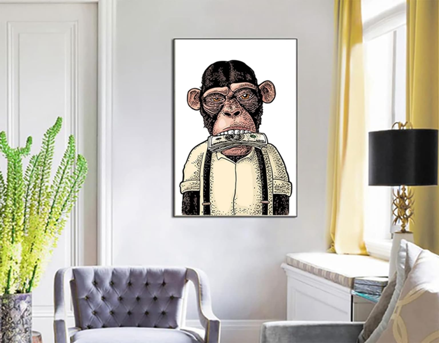 Highland Cow Bathroom Poster Set of 3 Poster Money, Orangutans and Monkeys, Black and White Wall Art, No Frame (Poster-04 - Image 4