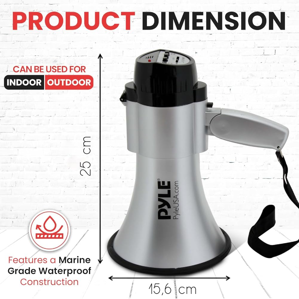 GK SOUND 1 PMP33SL Megáfono Gris de 30 vatios máximo hasta 750 Metros con Sirena incorporada para Uso Interior y Exterior, 1 Pieza