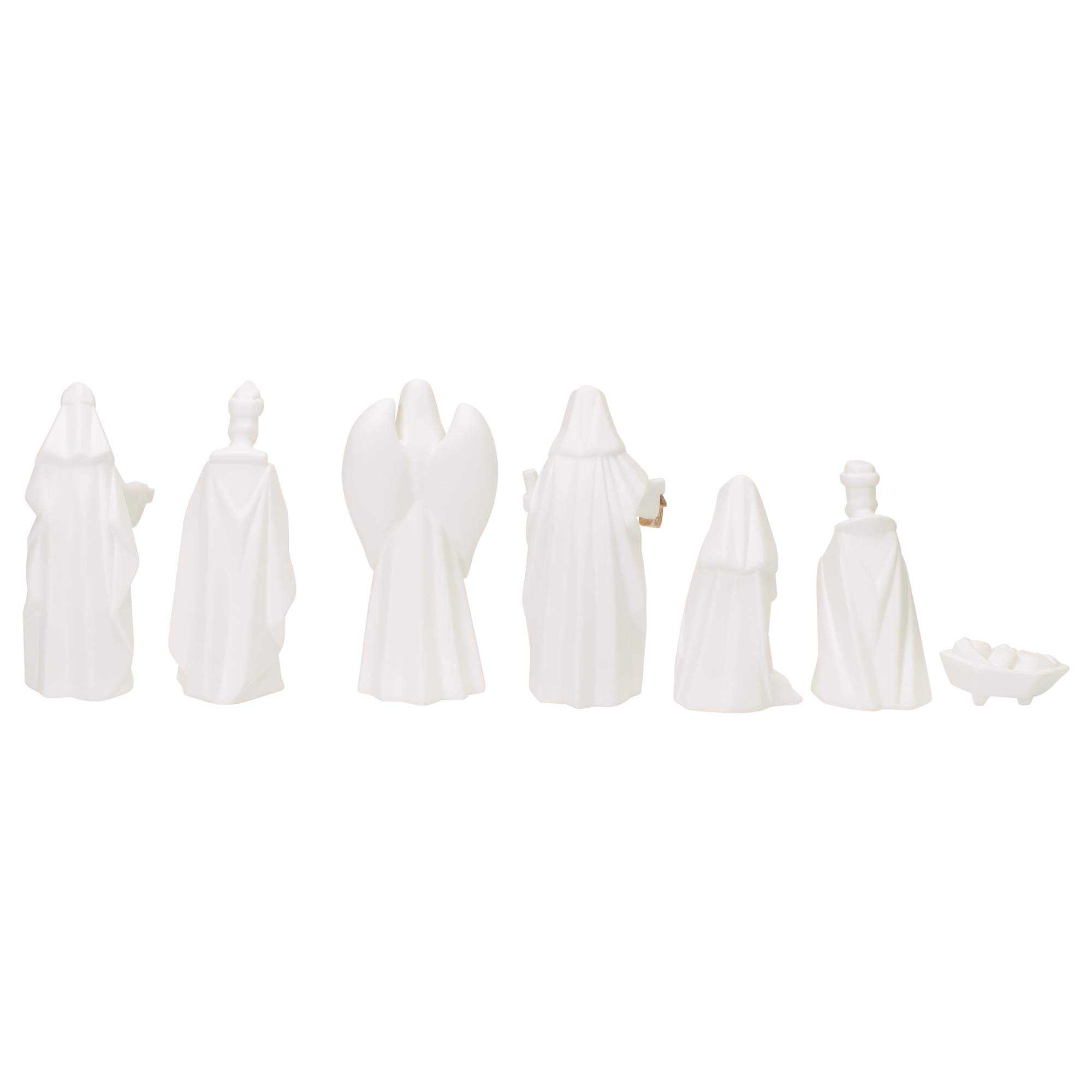 Mark Feldstein Blanc porcelaine 7 PC peinte à la main miniature de Noël Crèche de Noël, livré dans une boîte