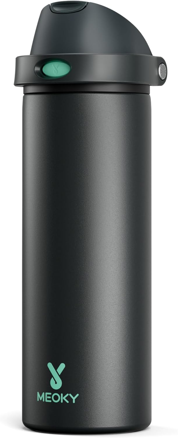 24 oz Insulated Water Bottle for Sports: Meoky Stainless Steel Water Bottle with 2-in-1 Straw and Spout Lid - Leak Proof, Cold for 24 Hours, Fits in Car Cup Holder, BPA-Free for Travel Gym, Foggy Tide