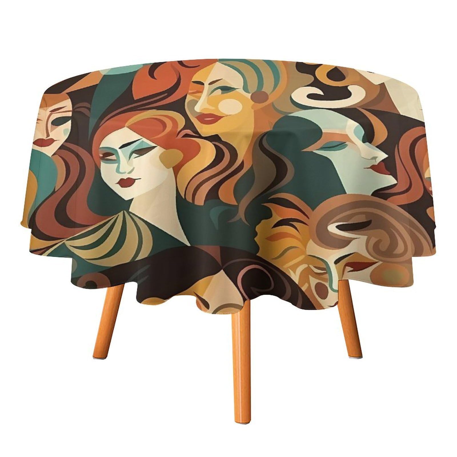 SMAZDFXX Different Faces Tablecloth for Restaurant, Round Polyester Table Cover 50x50in for Party