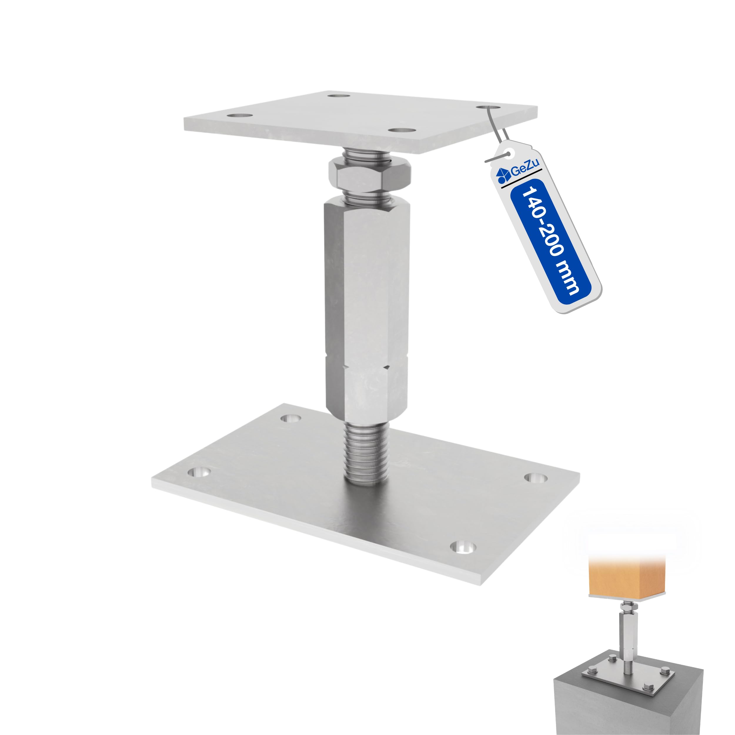 GeZu Impex Adjustable Post Support 70 x 70 mm Electroplated Set of 4 height adjust holder elevated base — view 68