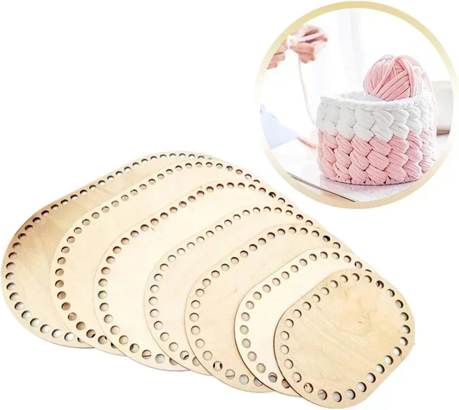 Crochet Basket Base 10pcs Crochet Basket Base Oval Blank Solid Natural Wooden Bottom for DIY Weaving Supply Craft Making Home Decoration(Color06)