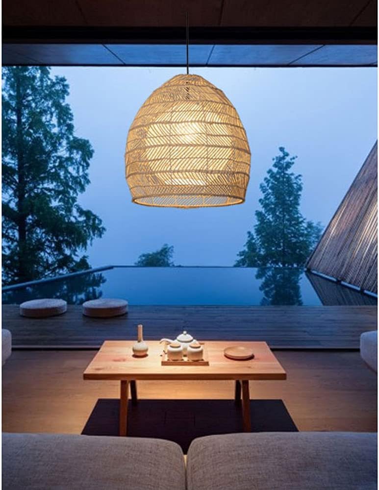 Lampada a sospensione cava, paralume a forma di nido d'uccello, compatibile con la lampada da soffitto del ristorante, lampadario a cesto di bambù in vimini dell'isola della cucina