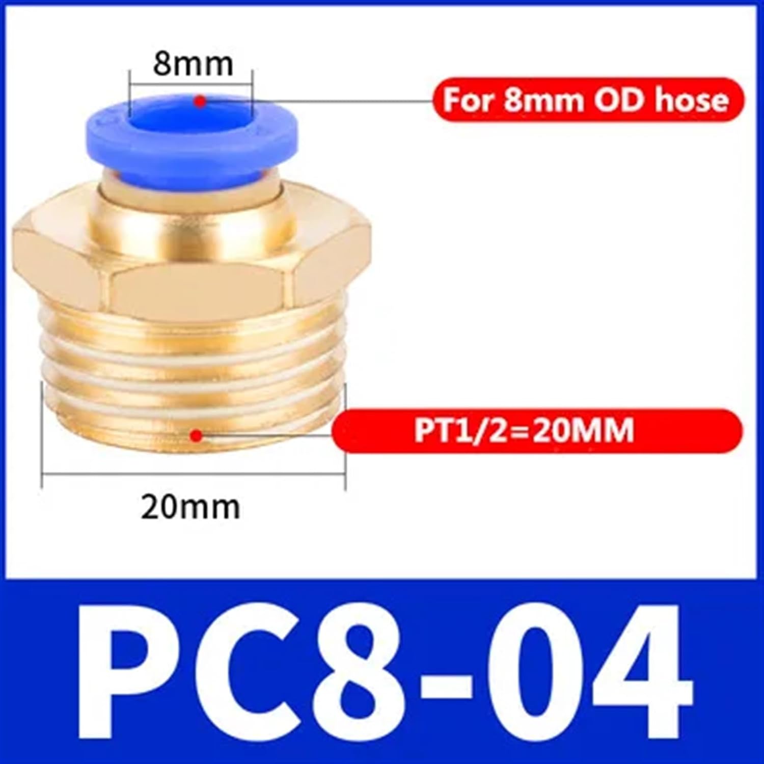 PC Air Pneumatic Fitting Quick Connector 4-m5 4-M6 4mm 6mm 8mm 10mm 12mm Male Thread 1/4 1/2 1/8 3/8 Compressed Hose Tube Pipe (Color : 8-04)